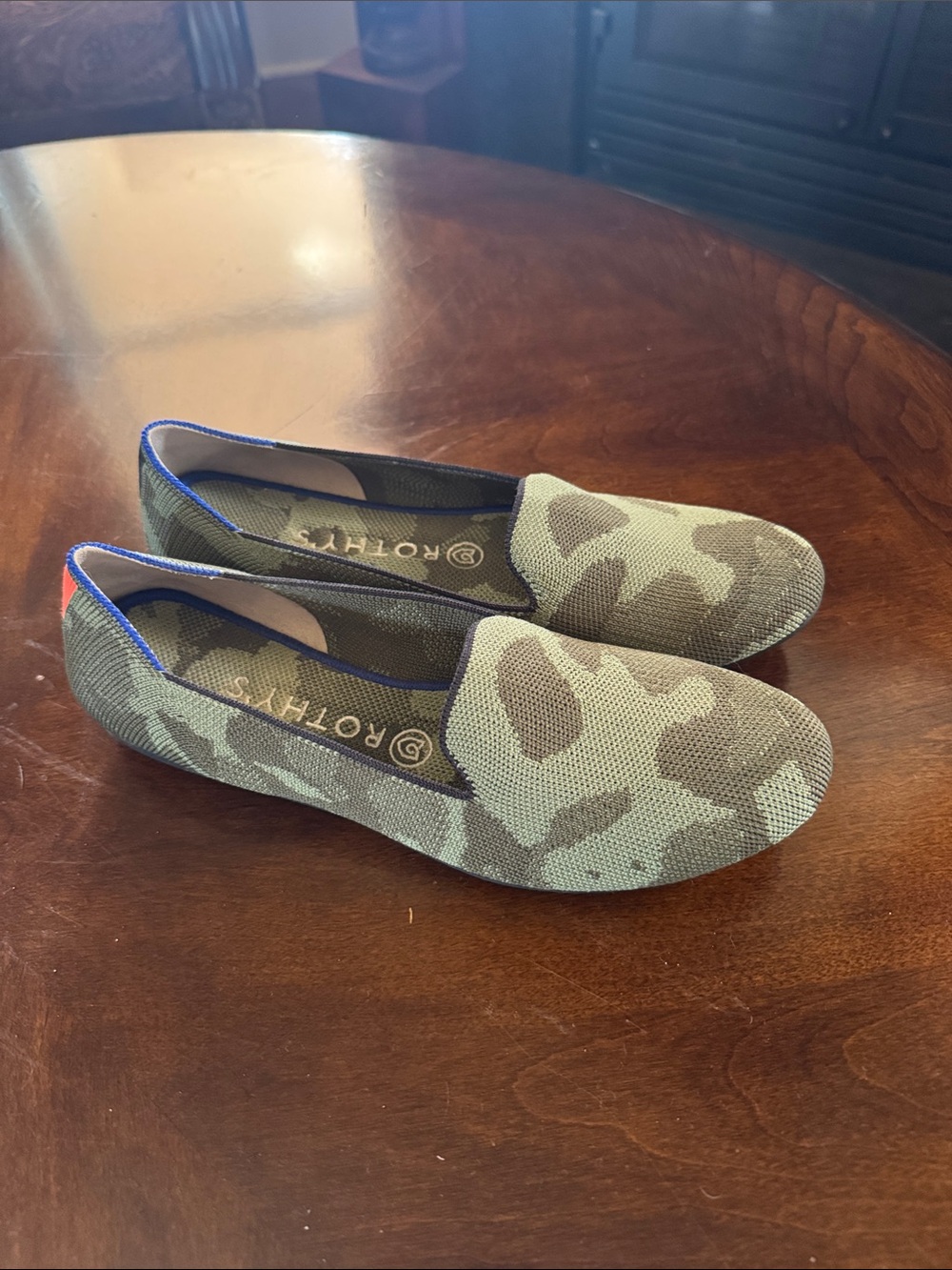 Rothy's Olive and Gray Camo Knit Slip-On Loafers